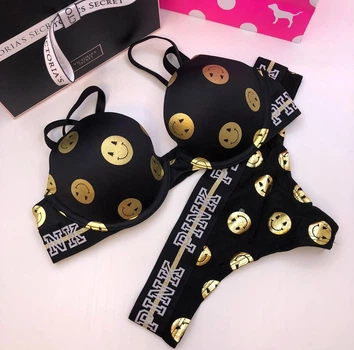 Комплект Белья Victoria's Secret PINK push up black bra Set 32B-S