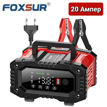 Зарядний пристрій для автомобільного акумулятора Foxsur FPT-200 12V 20А - 24V 10A, 6-300 А-год, імпульсний автоматичний 7-ступеневий