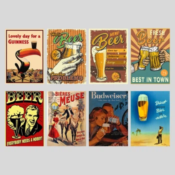 Набір вінтажних пивних постерів / 8 шт / пивний плакат / beer vintage poster
