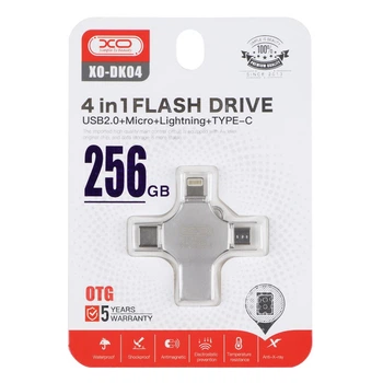 USB Flash Drive XO DK04 USB2.0 4 in 1 256GB Колір Сталевий