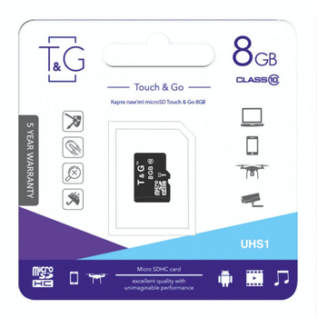 Карта Памяти T&G MicroSDHC 8gb UHS-1 10 Class Цвет Черный