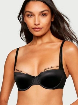 Бюстгальтер Victoria's Secret Smooth Logo Embroidery Lightly Lined Balconette Bra Черный 70D