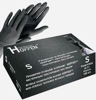 нітрилові рукавички HOFFEN чорні розмір S в упаковці 100 штук