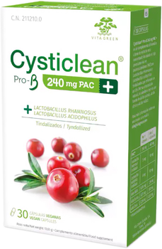 Натуральна харчова добавка Vita Green Cysticlean Pro-B 240 мг PAC+ 30 капсул (8436031120288)