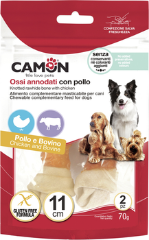 Лакомство для собак Camon вязаная кость из говяжьей кожи с курицей 11 см 70 г (8019808158327)