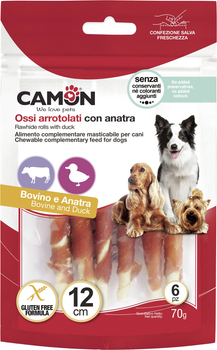 Лакомство для собак Camon палочки из говяжьей кожи обмотанные уткой 70 г (8019808187648)