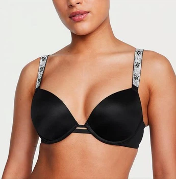 Бюстгальтер зі стразами Victoria's Secret SHINE STRAP BOMBSHELL PUSH-UP BRA LOGO VS 36C (80C) Чорний