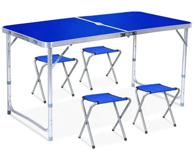 Раскладной стол чемодан с 4 стульями Ason Folding Table для пикника рыбалки дачи 120х60 см Синий (63026B)