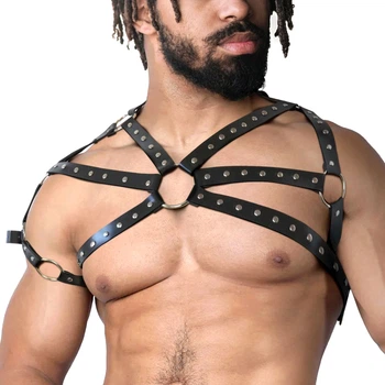Мужская портупея из натуральной кожи черного цвета Art of Sex Ares размер L 2XL