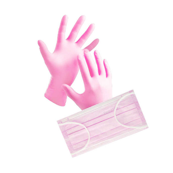 Набор перчаток 5 пар размер S и масок 5 шт., одноразовые, цвет розовый (2000006196651)