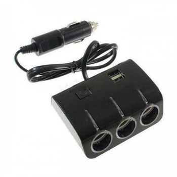 Розгалужувач прикурювача Olesson MOD-1506 на 3 гнізда з 2 USB автомобільний трійник 12V 24V адаптер в авто з подовжувачем та запобіжником зарядний пристрій для смартфона навігатора відеореєстратора компресора холодильника та автомобільних гаджетів