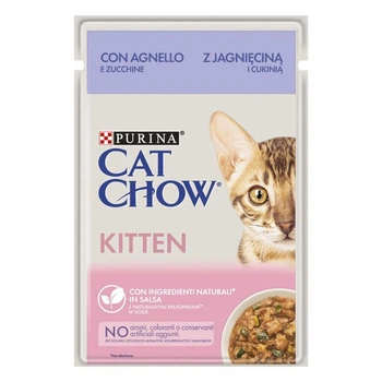 Влажный корм для котят Purina Cat Chow Kitten с ягненком и цукини кусочки в соусе 85 г (68851)