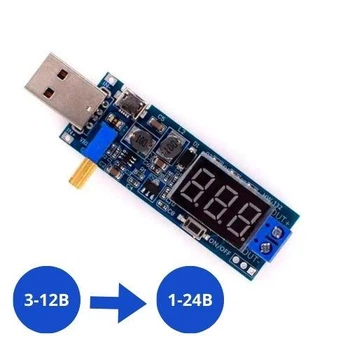 Преобразователь напряжения универсальный 3-12В на 1-24В, вольтметр USB