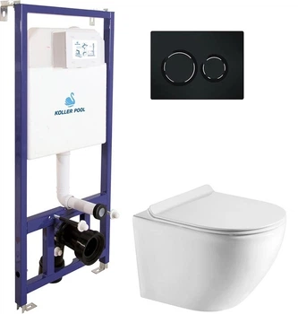 Инсталляция KOLLER POOL Dune 1200SL + панель смыва Air Black Matt + подвесной унитаз Round Smart с сиденьем Soft Close дюропласт