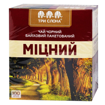 Чай чорний байховий Три Слона Міцний в пакетиках 100 шт 150 г