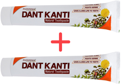 Упаковка зубной пасты Patanjali Ayurved Dant Kanti Натуральная 100 г х 2 шт (8904109450112)