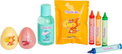 Zestaw Martinelia Little Dinosauric Fun Bath kula do kapieli 2x70 g + zel 100 ml + kredki do malowania 4 szt + sol do kapieli 100 g (8436609392093)