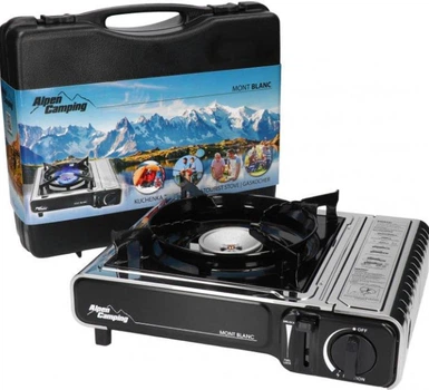 Портативна газова плитка настільна плита Alpen Camping Mont Blanc в чорному кейсі з П'єзопідпалом