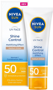 Крем для обличчя Nivea Sun UV Face Shine Control матуючий з високим ступенем захисту SPF 50 Medium Tinted 50 мл (5900017088723)