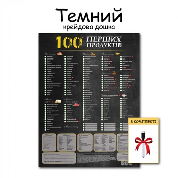 100 первых продуктов планер картонный без магнита темный меловая доска 30 х 40 см + маркер