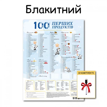 100 перших продуктів планер картонний без магніту блакитний 30 х 40 см + маркер