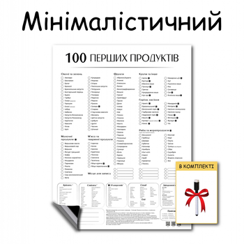 Магніт 100 перших продуктів планер прикорму схема годування блв пюре алергени перші продукти малюка на прикорм з 6 місяців дизайн мінімалістичний 30 х 40 см + маркер