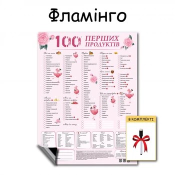 Магнит 100 первых продуктов планер прикорма схема кормления блв пюре аллергены первые продукты малыша прикорм с 6 месяцев дизайн фламинго 30 х 40 см + маркер