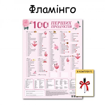100 первых продуктов планер картонный без магнита фламинго 30 х 40 см + маркер