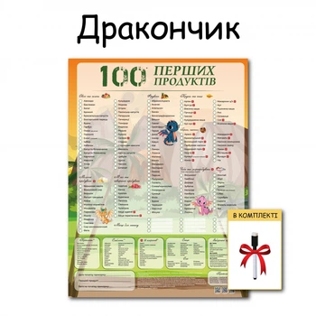 100 перших продуктів планер картонний без магніту дракончик 30 х 40 см + маркер