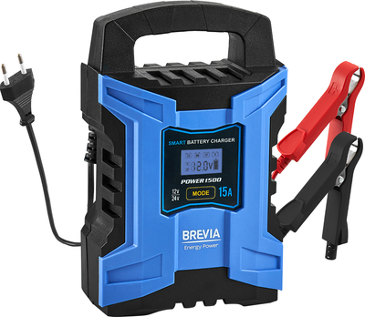 Автомобільний зарядний пристрій для автомобільного акумулятора Brevia Power1500 15A 12В/24В 10-300 А·г (21500EP)