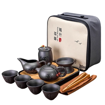 Дорожній набір для чайної церемонії з керамічний 10 предметів TEA SET BAMBOO (TB-1245) Black