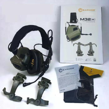 Комплект активные наушники Earmor M32x + крепление чебурашки M16C Оливковый (Kali) AI636