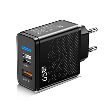 Мережевий зарядний пристрій USB-A, Type C чорного кольору