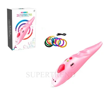Беспроводная 3D Ручка 9902 с Трафаретами и USB, Розовая