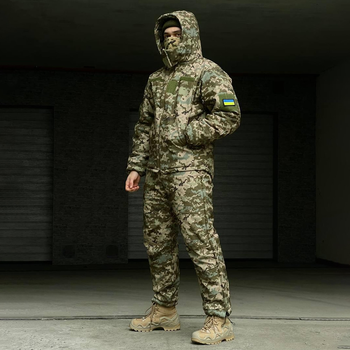 Зимовий костюм із синтепоном та флісовою підкладкою / Чоловіча форма Бушлат + Штани з підтяжками піксель розмір M