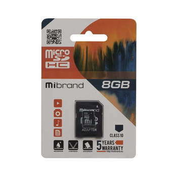 Карта Памяти Mibrand MicroSDHC 8gb 10 Class & Adapter Цвет Черный