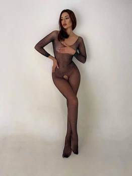 Боді з відкритим доступом в сітку зі стразами One size чорний (2294)