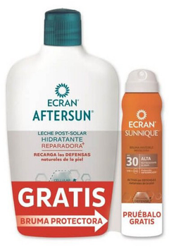 Zestaw Ecran Aftersun Mleczko rewitalizujące po opalaniu 400 ml + Spray przeciwsłoneczny Sunnique Viaje SPF 30 75 ml (8411135007376)
