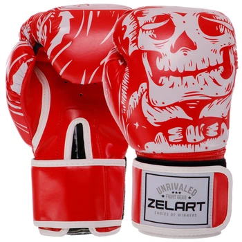Перчатки боксерские на липучке FLEX Zelart SKULL BO-5493 Размер 10 oz Красный