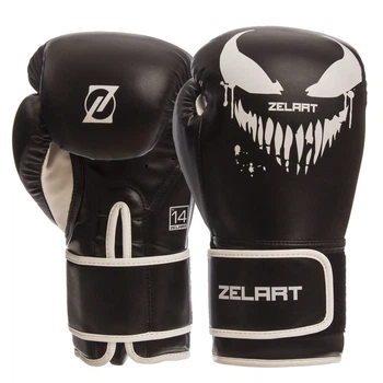 Перчатки боксерские PU Zelart Pro (размер 14oz, Черно-белый) (BO-1370_Черно-белый_14_унции)