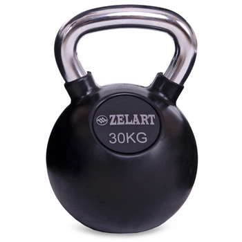 Гиря 30 кг тренировочная цельная обрезиненная с хромированной ручкой Zelart 1 шт черная TA-5162-30