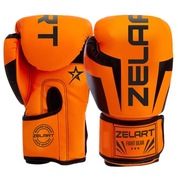 Перчатки боксерские на липучке PU Zelart BO-5698 Размер 10oz Оранжевый