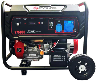 Бензиновый генератор EF Power V7500Е (6.5 кВт, 50 Гц, 220 В, 25 л) однофазный (41212)