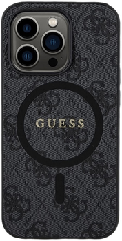 Панель Guess 4G Collection Leather Metal Logo MagSafe для Apple iPhone 14 Pro Black (3666339226305)