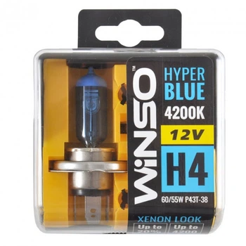 Лампа Winso H4 HYPER BLUE 4200K 12V 60/55W P43t-38 комплект 2 шт. (628388)