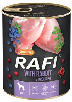 Mokra karma dla psów Dolina Noteci Rafi bezzbożowy z królikiem, borówką i żurawiną 12 x 800 g (5902921305217)