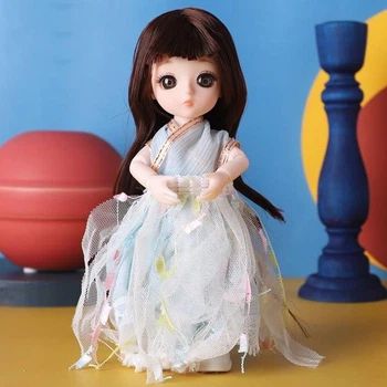 Кукла BJD в голубом платье, коричневыми волосами 16см (К101)