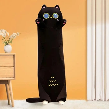 Кот батон Темная Ночь 70 см, Игрушка плюшевая детская длинная, Черный