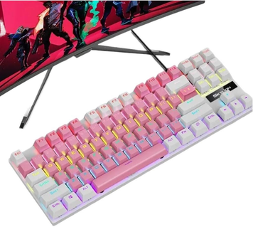 Геймерська механічна клавіатура SkyLion УКР/АНГЛ RGB 87 Keys Blue SWITCH White Pink