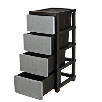 Комод пластиковый на 4 ящика R-Plastic РОТАНГ серо-черный